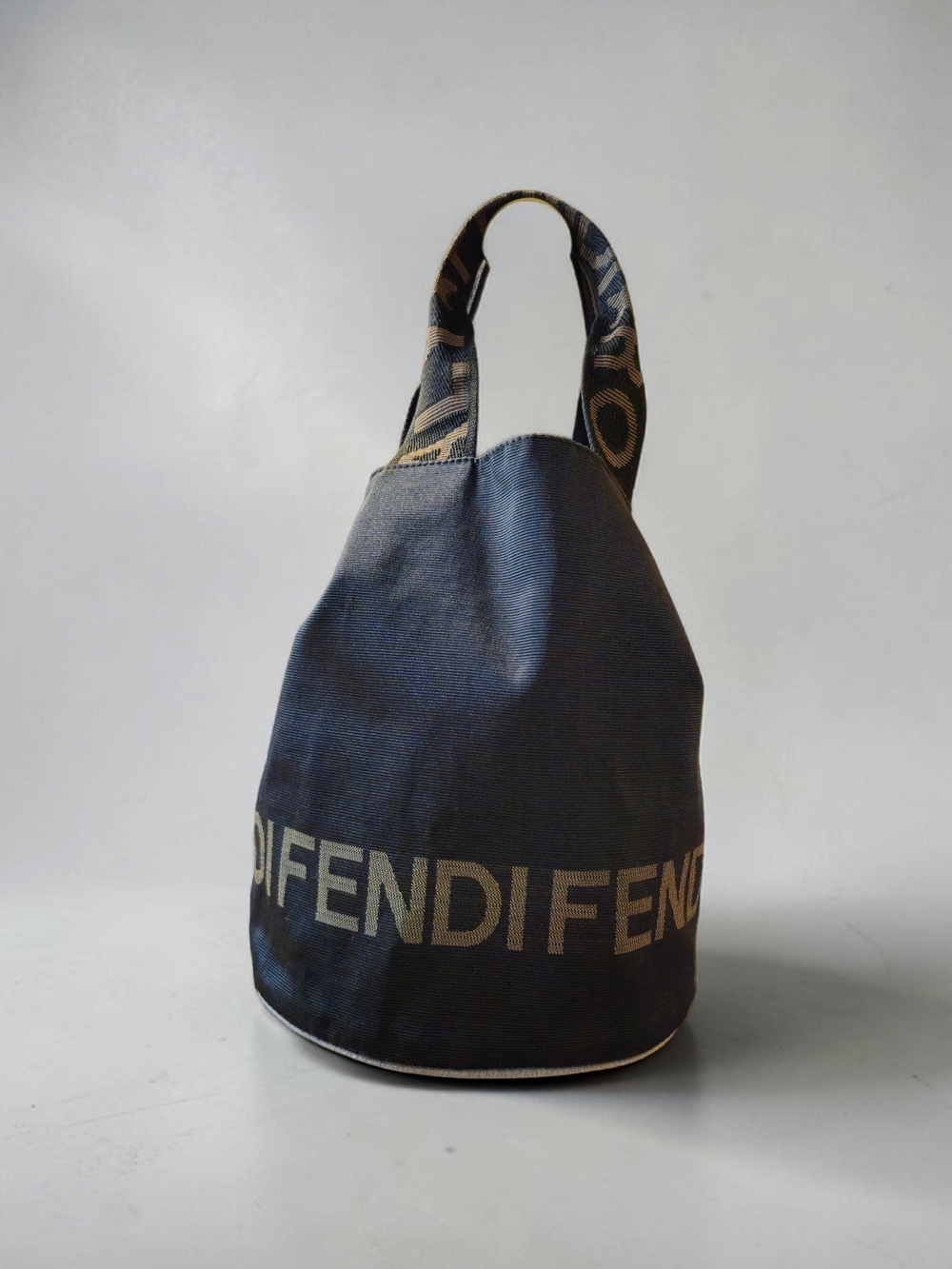 Fendi Navy and Gold Logo Bucket Bag - Picture 2 of 6